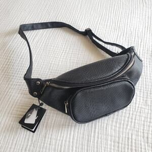 NWT Rubi Cotton On Black Faux Leather Fanny Pack Large Belt Bag